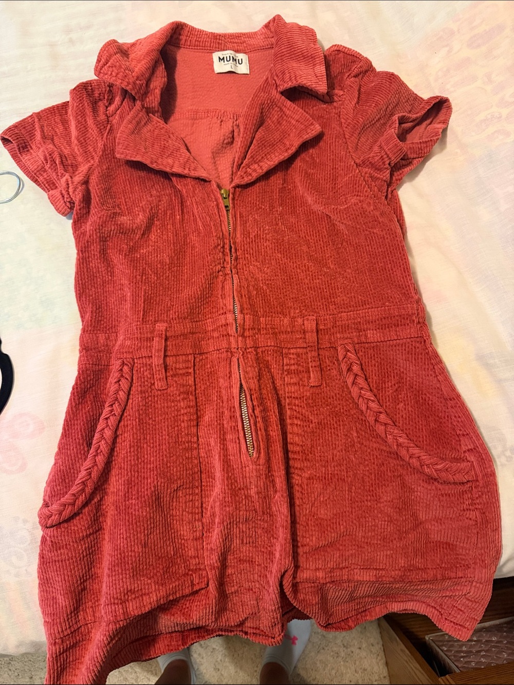 Show Me Your MuMu Coral Red Corduroy Short Sleeve Romper